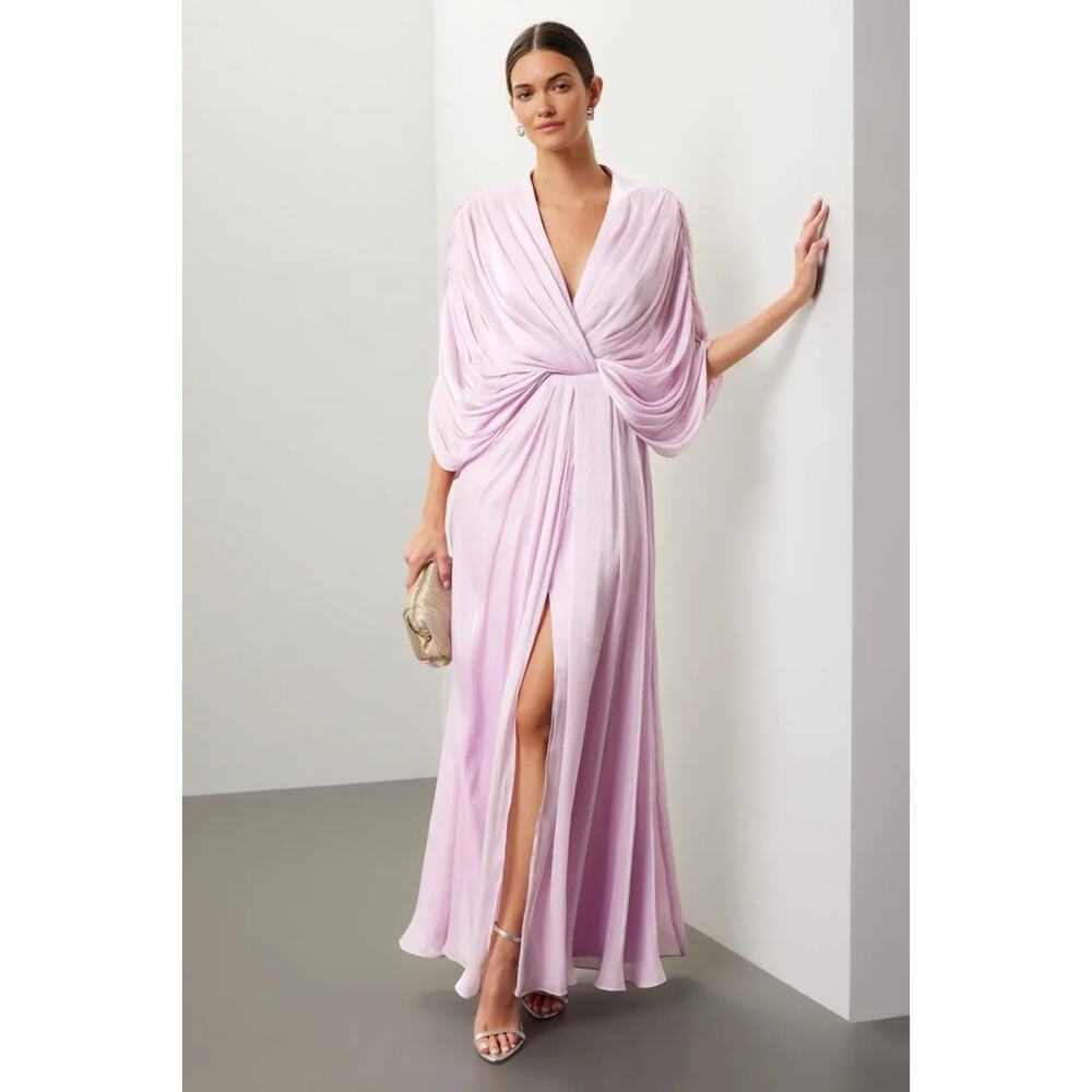 Badgley Mischka Draped Dolman Sleeve Chiffon Gown Lavender Lilac Size 6